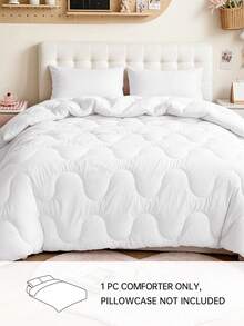 HONEYMOON 1pc Wavy Stitch Quilted Comforter Insert, Polyester Fabric, Solid Color, Soft & Breathable, Wrinkle-Resistant, Down Alternative Bedding, T/Q/K Size, Suitable For Home And Dorm, White - White - View 3