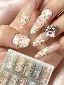 4pcs Nail Art Stickers, Holiday Pattern Foil Transfer Stickers Set, Laser Country Rose Pattern Nail Foil Stickers, Suitable For Women DIY Nail Decoration - Multicolor - View 2