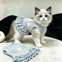 1pc Grey Pet Dress, Casual Breathable Cute Cat/Dog Vest With Bow, Suitable For Teddy Poodle And Other Small Pet Clothing - Grey - View 9