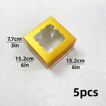 5pcs Square 6*6*3 Inch Transparent Window Gift Boxes, Foldable Cardboard Display Boxes For Desserts, Gift Packaging, Available In White, Kraft, Pink, Gold, Suitable For Halloween, Christmas Candy Packaging, Wedding, Birthday, Holiday And Small Gift Dessert Storage And Packaging - Multicolor - View 11
