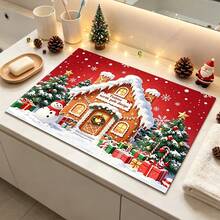 1pc Christmas Gingerbread House Pattern Absorbent Dish Drying Mat, Coffee Machine Mat, Desktop Scratch-Resistant Protective Pad, Holiday Atmosphere Kitchen Countertop Drainage Mat, Multi-Purpose Drying Mat, Christmas Home Gift, Tabletop Decor - XYLSD-974 - View 6