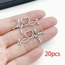 10/20pcs Silvery Heartbeat Link Connectors Mixed Heart Paw Print Infinity Alloy Connector Charms For DIY Bracelet Necklace Jewelry Making Findings - Silver - View 10