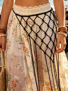 1pc Bohemian Waist Cincher - Vacation-Style Woven Waist Accessory With Rope Texture + Layered Tassels - Versatile Beach Accessory - Multicolor - View 13