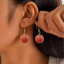1 Pair Sport‑Style Basketball Dangle Earrings, Mini Simulated Basketball Drop Earrings. Popular Creative Sports Gift For Campus, Stadiums, Sports Events, Daily Wear And Parties - Primary Color - View 3