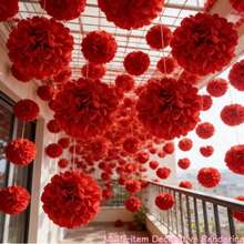 19pcs Handmade Paper Flower Balls, Suitable For Indoor/Outdoor Hanging Decoration, Outdoor Holiday Party Decoration, Photography Props, Spring Decoration, Valentine's Day Party Decoration, Romantic Wedding Photography Props - Red - View 2