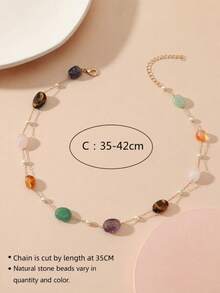1pc Natural Stone Necklace For Women, Suitable For Daily, Holiday & Party Wear - Multicolor - View 2