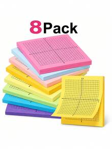 4/8pack Grid Sticky Notes Are Suitable For Office, Study, And Math Supplies. Each Piece Is 7.62x7.62cm And Comes With A Mini Grid With A Four Quadrant Grid. The Adhesive Backing Is Suitable For Drawing, Planning Tables, And Grid Paper - 3*3in - View 7