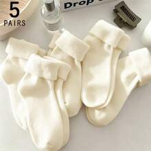 1/3/4/8/16 Pairs Women's Solid Color Warm Thermal Lined Mid-Calf Socks, Winter - Multicolor - View 39