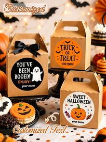 Custom Halloween Round Stickers, Personalized Text Date Name Labels, Ghost Pumpkin Bat Pattern Design, DIY Gift Bags Jars Cookie Boxes Decoration, Suitable For Halloween Party Favors - Multicolor - View 3