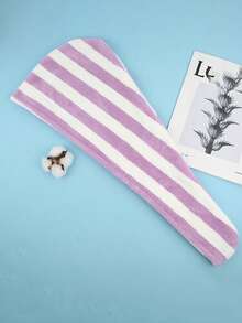 Thickened High-Density Cationic Coral Fleece Hair Drying Cap For Women, Soft Absorbent Head Wrap, Minimalist Striped Bath Cap - Multicolor - View 14