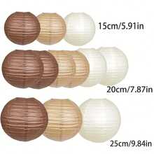 12pcs Caramel Bohemian Style Hanging Paper Lanterns | Rustic Neutral Brown, White And Beige Decor, Suitable For Birthday, Wedding, Bridal Shower, Graduation, Home Decor, No Electricity Required, Decorative Lanterns, Wedding Decor, Bohemian Decor - Multicolor - View 9