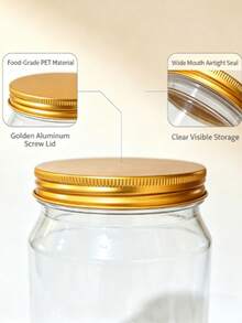 2-In-1 Capacity PET Jar: Can Hold 700ml Water Or 1000ml Honey, Transparent Airtight Jar Suitable For Snacks, Coffee Beans, Candy And Dry Food Storage - Home Kitchen Storage Essential, Equipped With Gold Aluminum Lid And Pressure-Sensitive Gasket Food Container - View 4