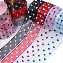 10 Yards/Cuộn ruy băng lưới tulle polyester 2.5cm in hình trái tim, vân lưới chiffon, phụ kiện tóc quần áo DIY, vật liệu đóng gói hộp quà bó hoa, ruy băng trang trí tiệc sinh nhật Giáng sinh đám cưới Năm mới - dây đai - Xem 2