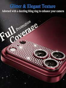 1-Pack [2026 New] 9H Tempered Glass Rhinestone Camera Lens Protector Compatible With Iphone 18 Pro Max/18 Pro, HD Clear, Metal Frame, Scratch-Resistant Full-Coverage, Integrated Diamond Style, Burgundy, Retail Packaging - Burgundy - View 2