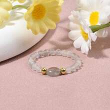 1pc Bohemian Style 3mm Natural Stone Rose Quartz Aquamarine Sparkling Faceted Round & Irregular Beads Elastic String Ring, Minimalist Elegant Beaded Ring For Women Stacking, Friendship Memorial Gift - Multicolor - View 14
