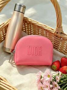 DIOR 亮粉色人造皮革貝殼造型化妝包，壓紋 DIOR Logo 化妝收納袋，配水鑽拉鍊頭，便攜迷你美妝收納整理包，女性奢華禮物 DIOR‑GIFT‑191 - 粉色 - 查看 8