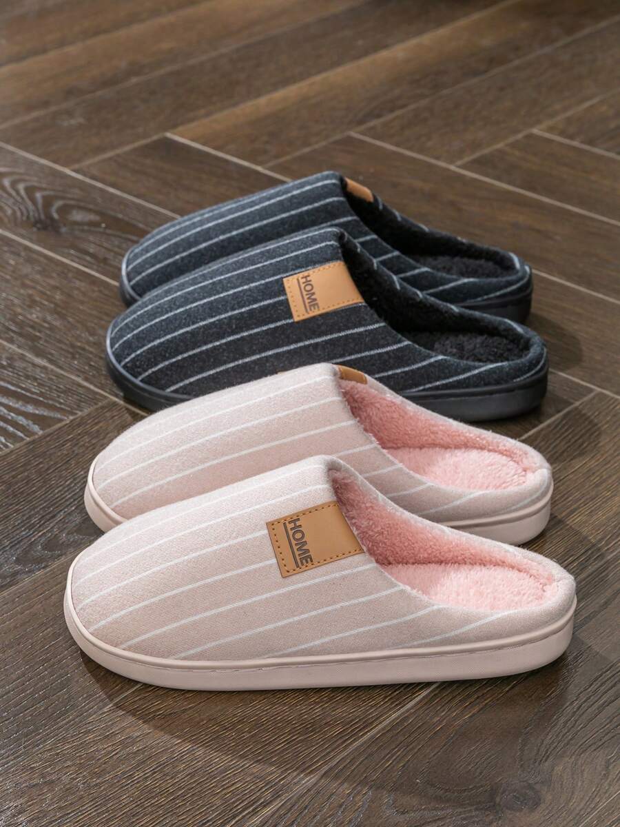 Unisex Thermal Lined Slippers For Autumn/Winter, Soft Thick Sole Plush Warm Slippers For Indoor Home Bedroom Living Room - Grey - View 1