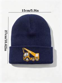 Kids Cuffed Knit Beanie, Excavator, Crane Truck Embroidery Warm Winter Hat For Boys 6‑12Y,Gift For Engineering Vehicle Lovers - Crane - View 6