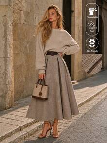 EARO Women's Fashionable Plaid A-Line Skirt, Versatile And Elegant, Loose And Slimming Spring - Apricot Coffee - View 1