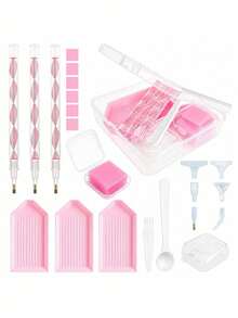 Diamond Painting Tool And Accessory Set, Includes Portable Storage Box, Ergonomic Diamond Pen, Square Wax Blocks And Bead Sorting Tray, Adult Beginner Craft Kit, Available In Pink, Blue, Green - Sets - View 10
