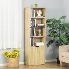 Estante com 4 nichos abertos e 2 portas, ideal para sala de estar e escritório, 59x29x180 cm, madeira natural. - A - Ver 3