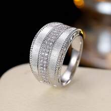 1pc Wide Band Double Layer Design Cubic Zirconia Women's Ring - Multicolor - View 3