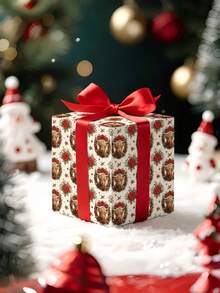 1 Roll Of Christmas Gift Wrapping Paper Featuring A Highland Cow Pattern With Santa Hats; Perfect For Christmas Gift Wrapping,Holiday Party Decor,Home Festive Decoration,DIY Craft,Festive Favour Wrapping Dimensions: 43 Cm X 300 Cm. - A - View 7