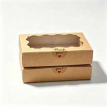 48/24/12/6 Pcs Hard Paper Gift Boxes With Clear Viewing Window, Thick Sturdy Reusable Boxes With Thank‑You Stickers, Ideal For Party & Holiday Gift Packaging - Brown - View 3