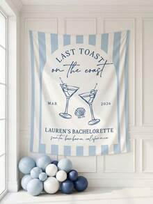 1pc-Personalized Tapestry Last Toast On The Coast Bachelorette Banner | Coastal Bach Photo Backdrop | Beach Bachelorette Decor | Coastal Bachelorette Party Decor Tapestry Custom Decor - Multicolor - View 6