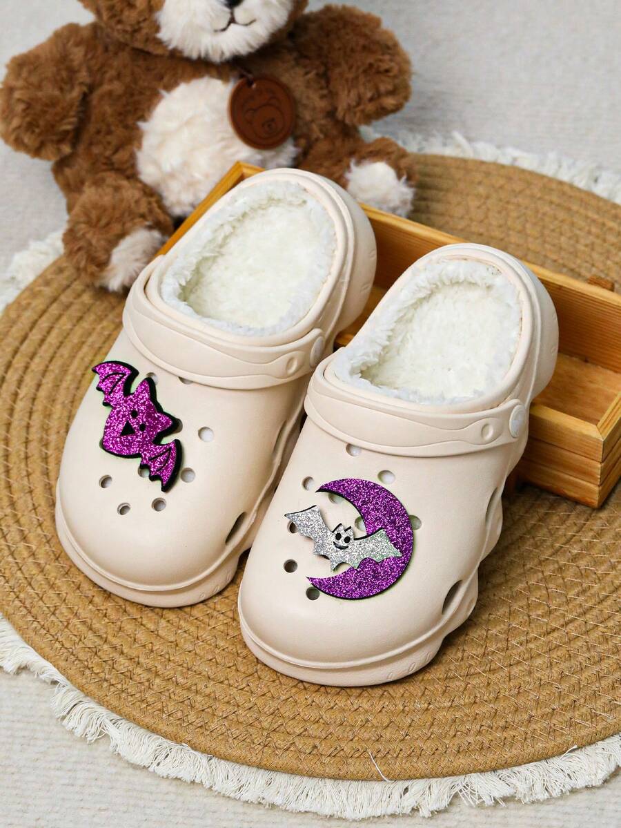 HOEASE Girls' Winter Plush Lined Garden Clogs, EVA Soft Sole Indoor Slippers, Slip-On Design, Suitable For Cold Weather, Ideal Gift For Halloween And Christmas - Beige - View 1