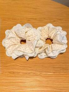 1pc French Style White Polka Dot Lace Hair Scrunchie - Elegant Hair Accessory, Ponytail Hair Tie - Cute And Charming, Suitable For Holidays And Parties - Multicolor - View 9
