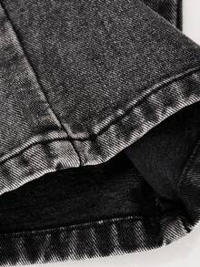 Girls Casual Loose Denim Long Pants, Straight Leg Cargo Pants With Flap Pockets And Contrast Stitching Details, Suitable For Spring/Summer Y2K Vintage Street Style Retro Washed 2000s Denim Cargo Pants - Black - View 9