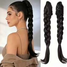 Synthetic 14Inch Long Twist Braid Claw Clip Ponytail Extensions Fluffy Heat Resistant Ponytail Hair Accessories For Women - Multicolor - View 9