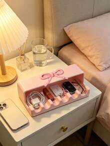 Desk Organizer Bowknot Desktop Storage Box, Light-Shielding Pen Holder | Anti-Drip, Stationery Organizer, Cosmetic Compartment Storage Rack, Desk Organizer Box, Suitable For Students, Girls, Office Workers, Perfect For Back To School, Birthday Gifts, Store Pens, Lipsticks, Small Items, Dorm, Bedroom, Office Desk, Multi-Color Sweet Style Plastic Compartment Storage Box - Multicolor - View 8