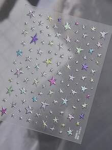 1pc Metal Nail Art Sticker, Self-Adhesive Minimalist Delicate Small Accessory Nail Decal, Hot Stamping Rainbow Star Nose Stud Sticker - Multicolor - View 10
