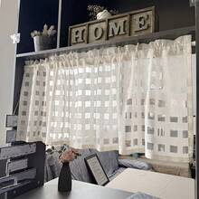 1pc Nordic Minimalist Hollow Grid Sheer Curtain Half Curtain Coffee Curtain Cabinet Curtain, Rod Pocket, Suitable For Storage Cabinet, Open Bookshelf, Partition, Bay Window, Side Window, Kitchen, Dining Room Small Window - Beige - View 8