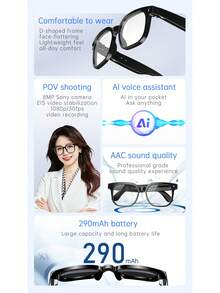 AI Smart Photography Glasses, Bluetooth Calling, 8MP Camera, AI Translation, Anti-Shake Video Recording, Open-Ear Audio, Bluetooth Calling Music Playback Function, AI Recognition Translation Function, Hands-Free Operation Smart Glasses, Suitable For Sports And Travel Scenarios - View 3