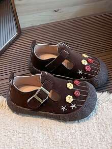 1 Pair Girls' Flat Mary Jane Shoes, Non-Slip Breathable Toddler Walking Shoes, Children Student Shoes Suitable For Spring, Summer, Autumn - Brown - View 2