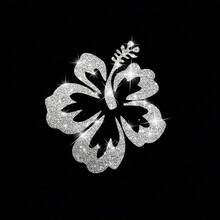 Cute Hollow Hibiscus Flower Sticker, Sparkly Tropical Floral Vinyl Decal, DIY Decor Accessory For Vehicle, Notebook, Water Bottle, Home Glass Surfaces - 1pc - View 6