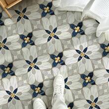 1 Roll French Gilded Floral Marble Mosaic Self-Adhesive Floor Sticker, 30 X 120Cm Vinyl Peel And Stick Removable Waterproof Non-Slip Wear-Resistant Seamless Floor Decal, Floor Renovation For Entryway Living Room Kitchen Bathroom, Renter-Friendly - Marble Inlay - View 2