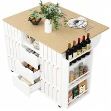 Flieks Kitchen Cabinet, Serving Trolley With Wood Grain Finish, Kitchen Trolley With Castors And Worktop, With Spice Rack And Towel Rail, Kitchen Island With Sliding Doors And Drawers - White - View 9