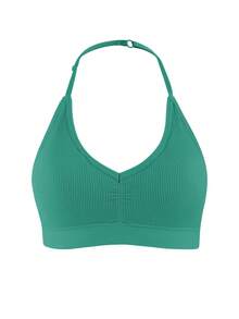 1pc Women Casual Comfortable Backless Bra, Wireless, Solid Color - Green - View 2