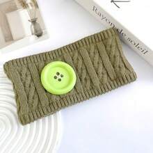 1PC 2026 New Autumn/Winter Thermal Lined Knitted Knitted Headband, Fashionable Ins Style Colorful Button Versatile Wide Band Warm Hair Tie With Pattern Design, Casual Polyester Fiber Anti-Cold Headband For Autumn/Winter - As Picture - View 13
