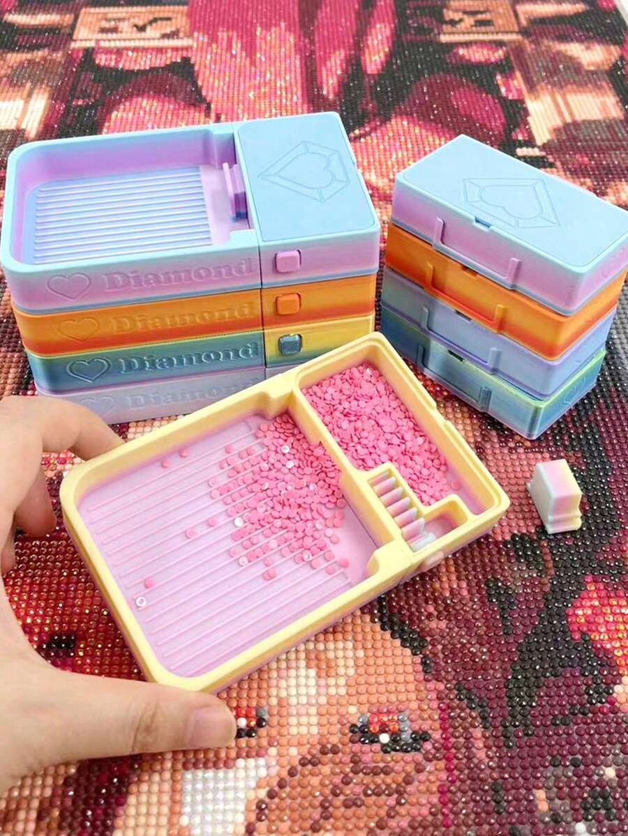 Stackable Diamond Painting Tray With Storage Box, Multi-Color Diamond Sorting Tray With Snap Lid, Leak-Proof Bead Storage Box, Diamond Painting Craft Tool Set, Rhinestone Storage Accessories, Handmade DIY Supplies - A - View 1
