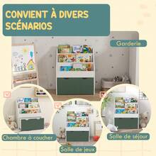 Estante infantil multifuncional com 3 prateleiras e uma gaveta, 62,5 cm (comprimento) x 30 cm (largura) x 70 cm (altura), verde - A - Ver 9
