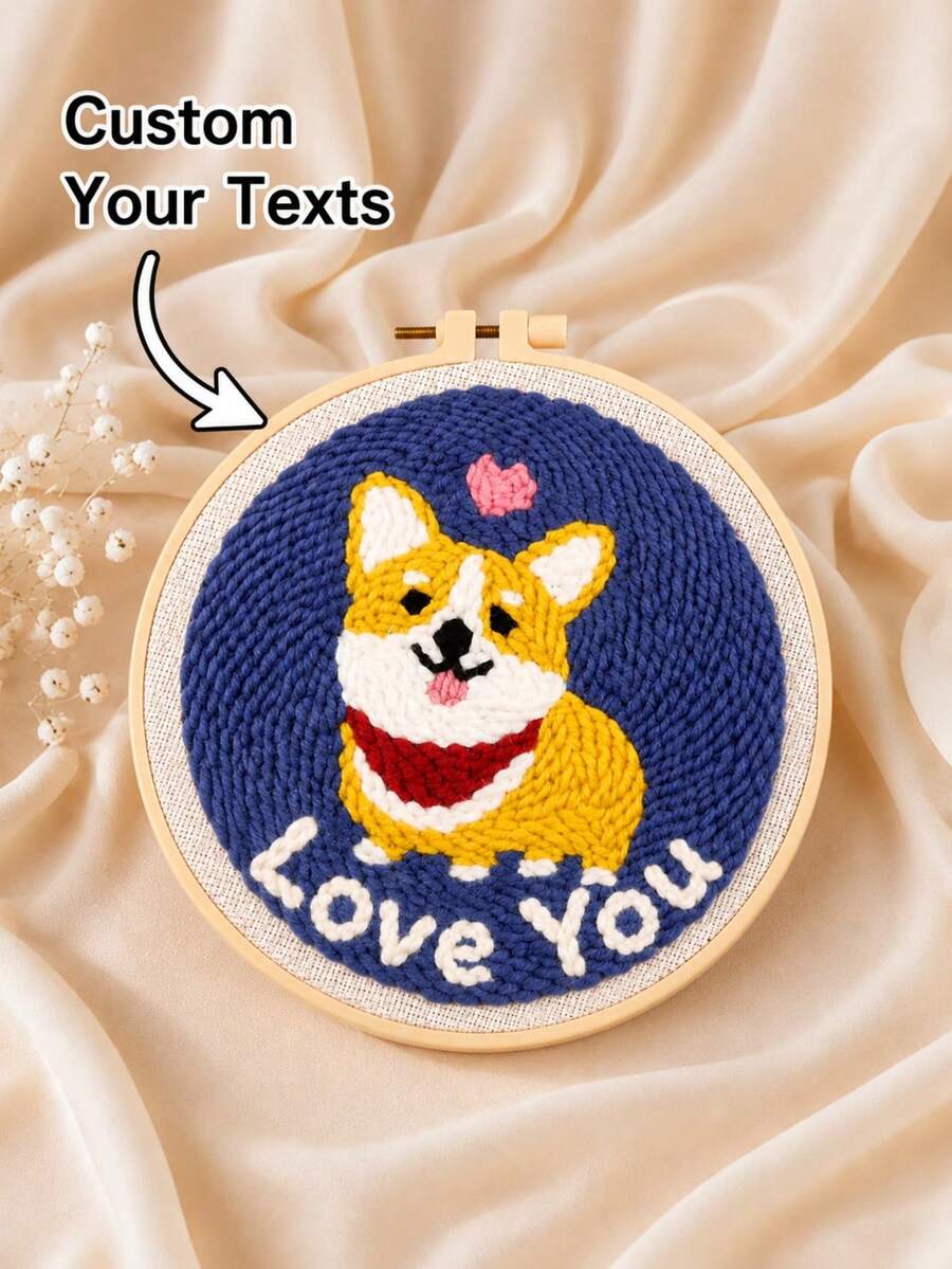 Customized Text Handmade Craft, Personalized Wall Decor, DIY Punch Needle Embroidery Kit, Animal Pattern Embroidery Set, Creative Gift For Children, Bedroom Decoration, DIY Punch Needle Art - Multicolor - View 1