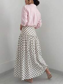 Polka Dot Elegant Knit Fabric Skirt For Evening Date, Holiday, Vacation, Daily Wear, Street Style, Spring, Autumn, Winter - White - View 5