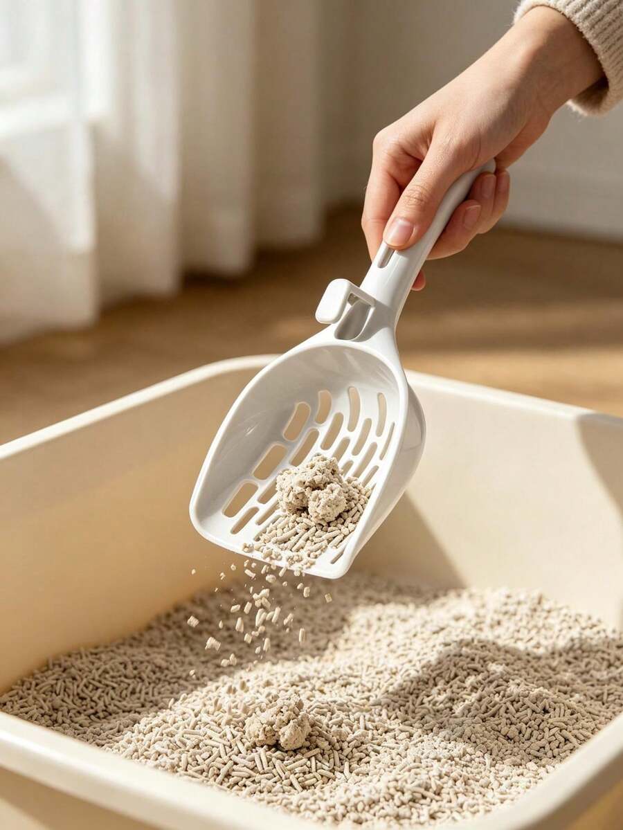 Long Handle Cat Litter Scoop With Quick Sieve Holes, Large Deep Shovel, Durable Plastic Pet Litter Scoop With Hanging Hole, White, Can Be Hung On Litter Box, Easy To Use