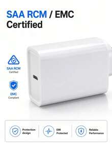 Charger Cepat USB-C 20W, Adaptor Dinding Steker Standar Australia Multifungsi. Charger USB-C untuk Perjalanan, Kompatibel dengan Berbagai Perangkat, Kabel USB-C ke USB-C 1m Opsional, Cocok untuk iPhone, Android, dan Perangkat Lainnya. - Steker AU (220-240V) - View 2