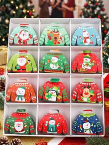 74pcs Set (24pcs Gift Boxes + 50pcs Tags) Exquisite Ugly Sweater Style Christmas Gift Box Set, Fun Santa Claus Snowman Penguin Pattern, Atmospheric Christmas Party Candy Gift Box, Holiday Gift Choice, Cute Party Favor Storage Box, Suitable For Candy And Small Gifts - View 5